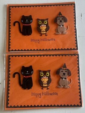 2 New in Package PAPYRUS Happy Halloween cards Kitty Owl Dog
